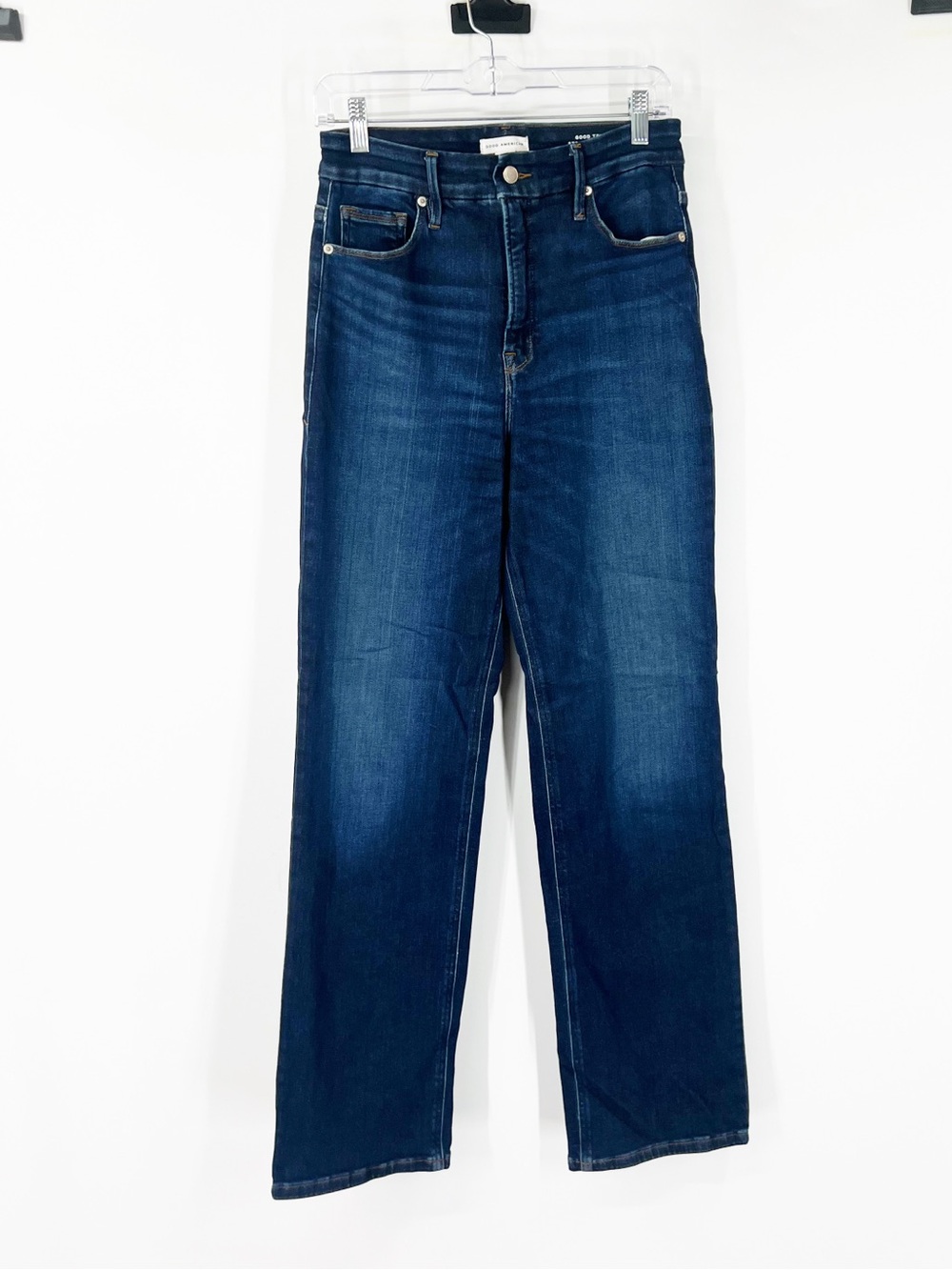 Good American Good True Straight Jeans Super High Rise Dark Wash